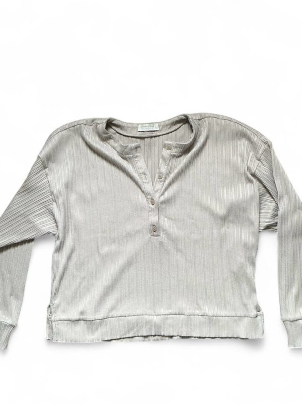 Abercrombie & Fitch Light Gray Ribbed Henley Long Sleeve Top